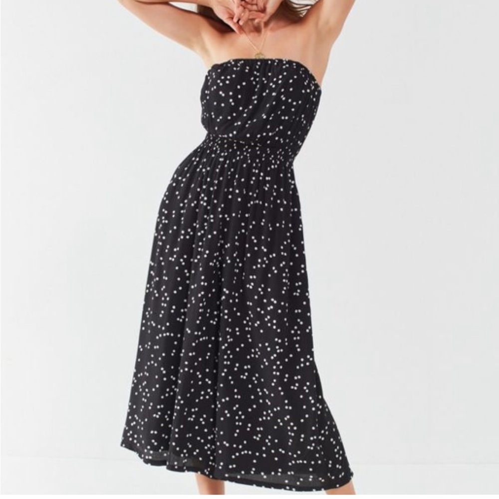 Urban Outfitters Silence + Noise Black and White Polka Dot Strapless Jumpsuit